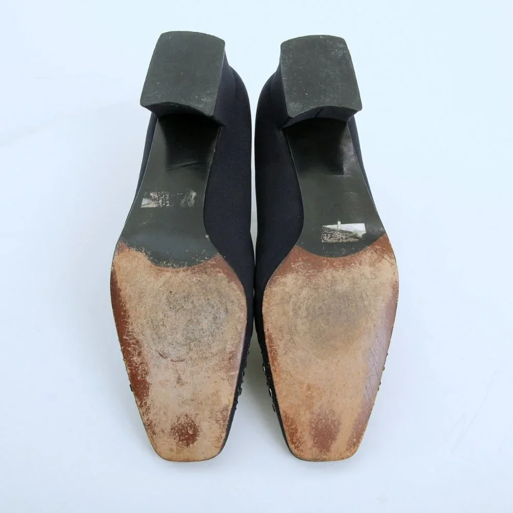 Stuart Weitzman Navy‎ Embellished Closed Toe Block Heel Pumps in Navy Size 9